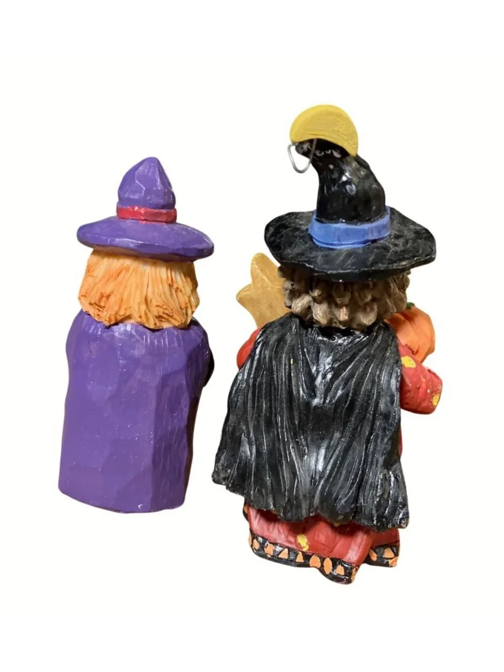 Halloween Witch Figurines Set Of 2 Hand-Painted Resin Pumpkin Decor